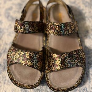 Alegria Gold Black Floral Sandals size 9/39